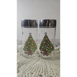Christmas Tree Glass Salt and Pepper Shakers Vintage 80s New In Box